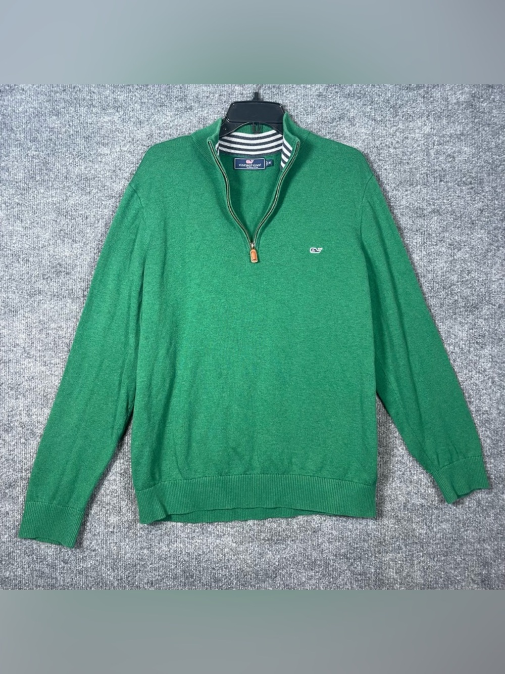 Vineyard Vines Mens XL Green Saltwater 1/4 Zip Mock Neck Preppy Pullover Sweater